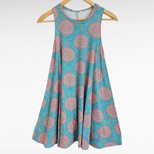 Black Bead | Teal & Neon Orange Boho Mandala Print Sleeveless A-Line Dress